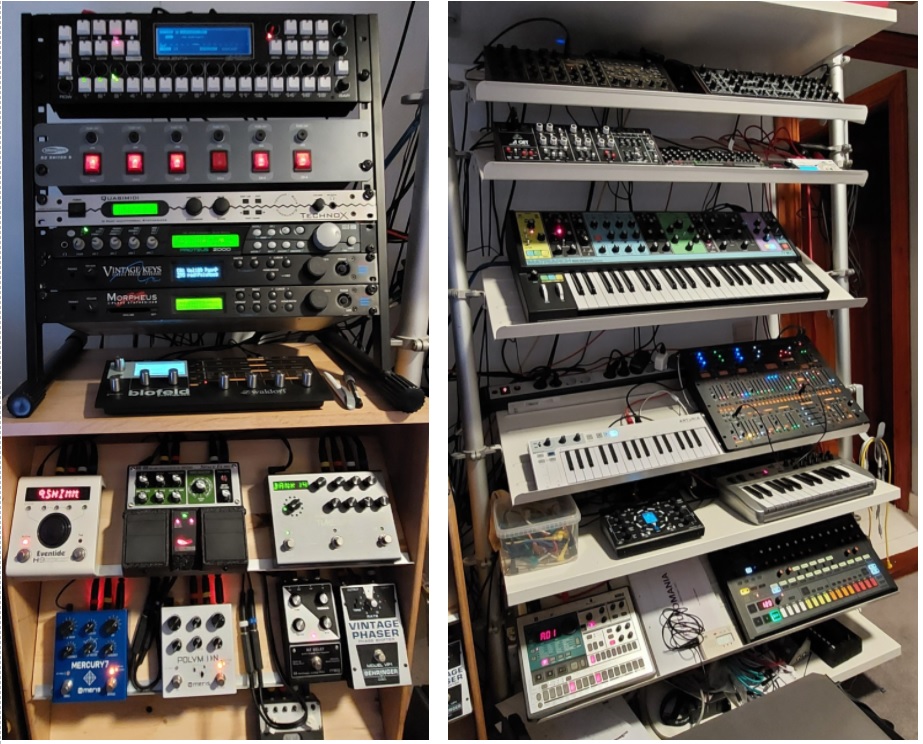 from top, left-right: Cirklon, Behringer K1, Cat, Pro 1, 2600, RD8, Korg ES, Emu Vintage, Morpheus, Proteus, Blofeld, SE8, Moog Matriarch