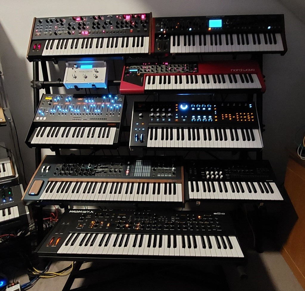 Sequential OB6, Behringer DM12, Manikin Memotron, Nord Wave 1, Behringer Odyssey, Hydrasynth, Polybrute, Korg Wavestate, Sequential Prophet X